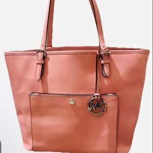 Michael Kors Jet Set Pink Saffiano Leather Tote | Snap Pocket Shoulder Bag